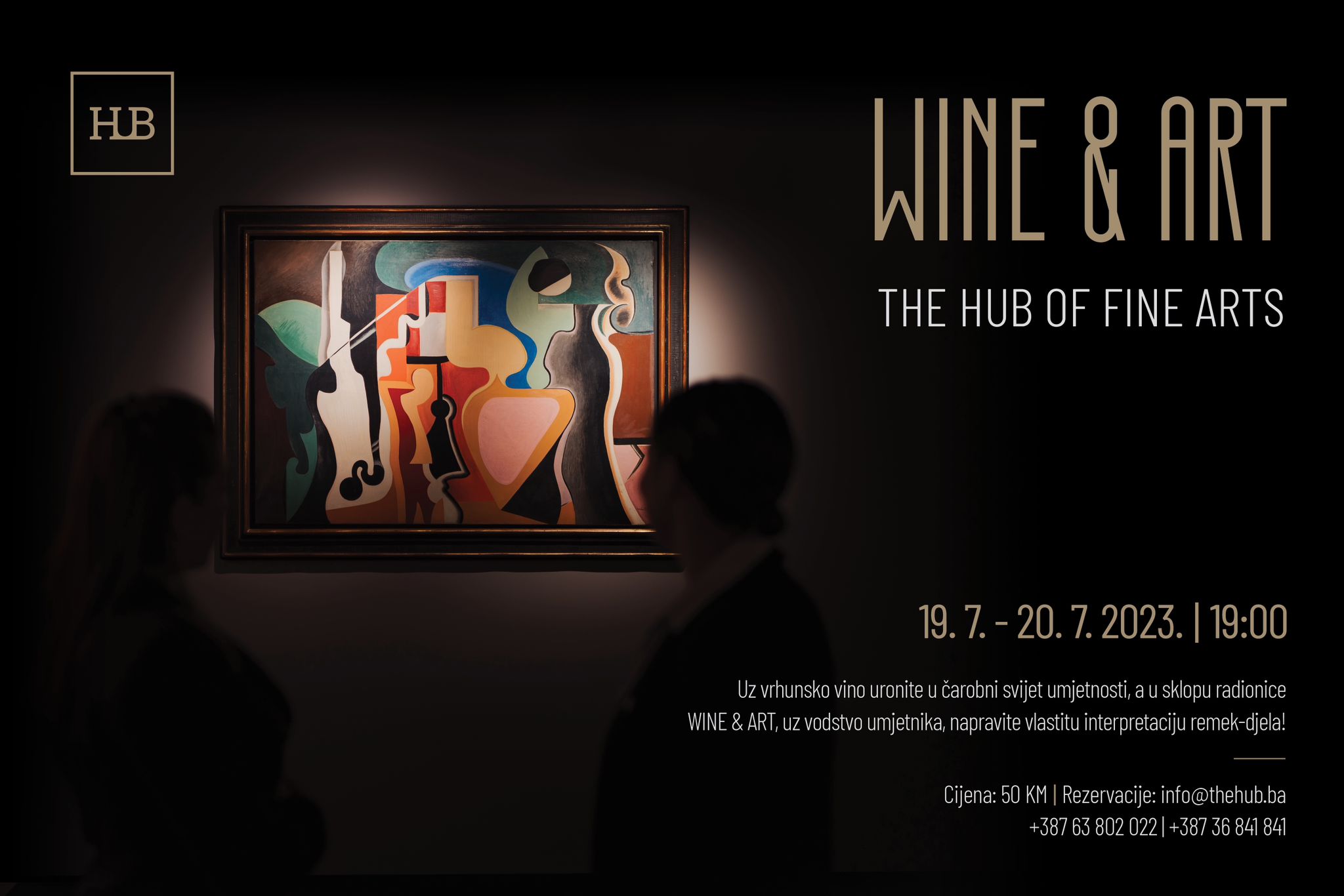 The Hub of Fine Arts — Wine & Art workshop poster